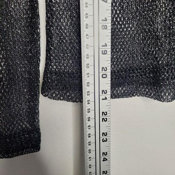 JS Collections black sparkly open knit button front long sleeve Size 6 - Picture 6 of 6